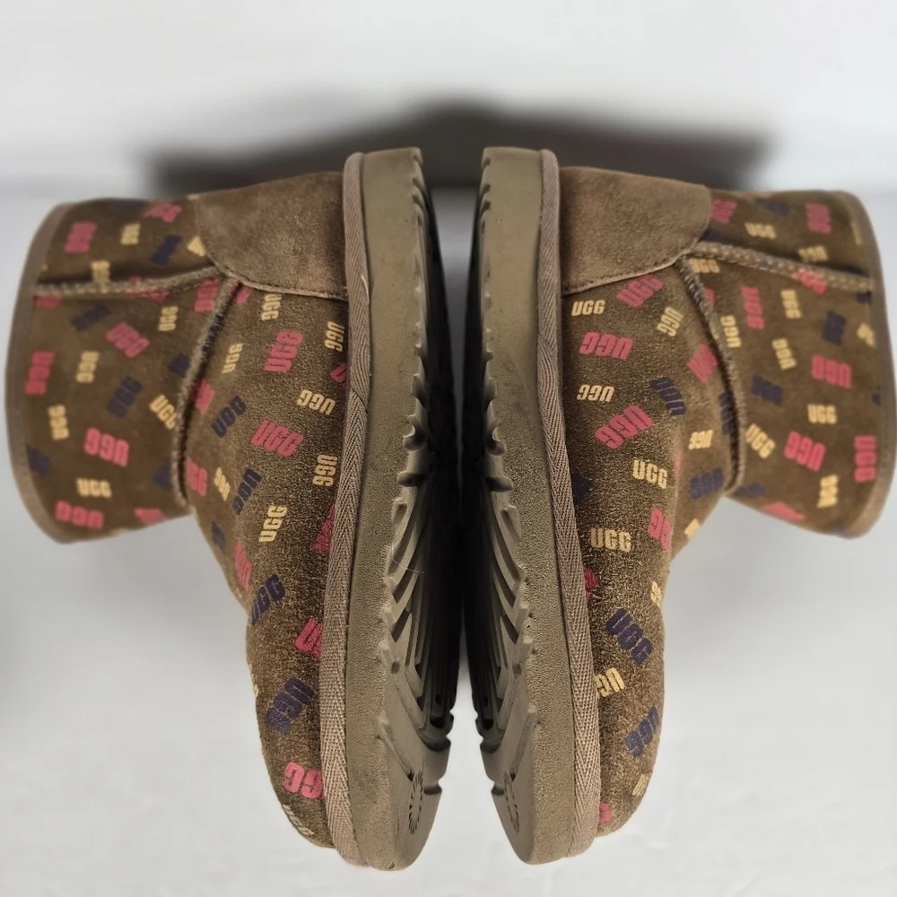 UGG JONA CONFETTI LOGO MINI BOOTS -CHESTNUT SUEDE -UGGPURE LINED - KIDS US 3